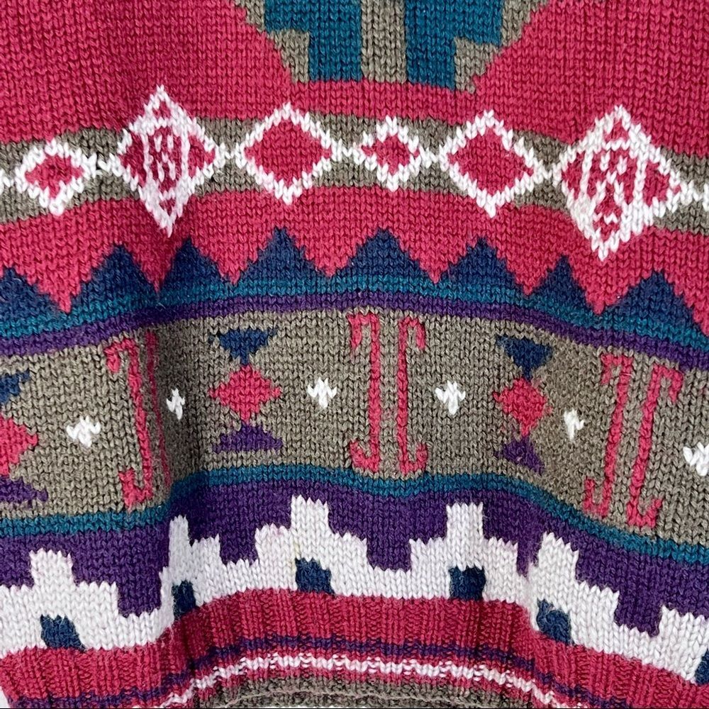 L.L. Bean Vintage 80's 100% Wool Aztec Western Crewneck Sweater Chunky Knit - Picture 3 of 8